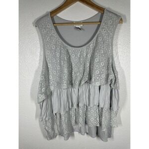 OSO Casuals Tank Top Womens 3X Gray Lace Ruffle Tiered Scoop Neck Tunic Plus